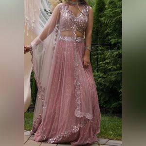 Purple Mirror Work Lengha